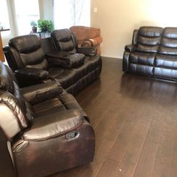 Brand New Leather Recliner Sofa + Loveseat + Chair 