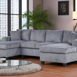 Black Corduroy Fabric U Shape Sofa Sectional. Gray is available $899
