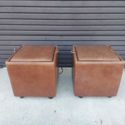 Matching Pair of Storage Cubes - Real Leather Top of Seat.