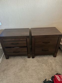 Pair of Brown Wood 2-Drawer Nightstands