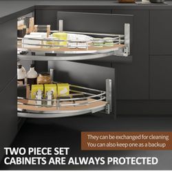 2Pcs Lazy Susan Shelf Liner, Circle Shelf Liners Silicone Liner Double Anti Slip Heat Resistant Liner Easy to Clean Scalloped Protective Mat Cuttable 