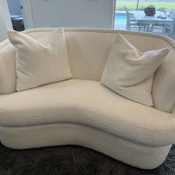 Two White Boucle Fabric Loveseats