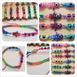 2/$20 Neon Hamsa Evil Eye Adjustabel Braclets