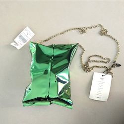 NWT! Anya Hindmarch Crisp Packet Clutch Brass in Metallic Green