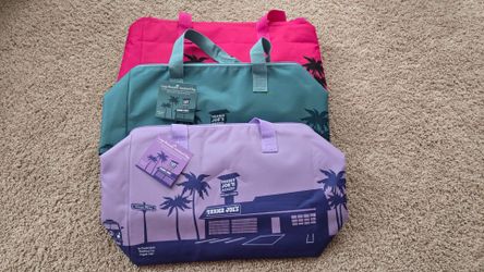Trader joe's insulated bag collection violet, forest green, and magenta