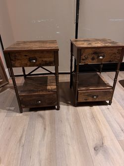 Rustic Industrial Nightstands (Set of 2) - Excellent Condition