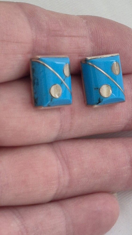Vtg.Unique Mexico Sterling Silver Turquoise Earrings