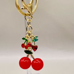 Cherry Enamel And Rhinestone Purse Charm And Key Chain