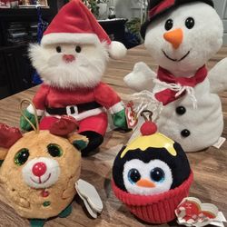 TY Beanie Babies, Christmas,  Santa 1998, Snowball 1997, Chestnut 2013, Gelato 2014