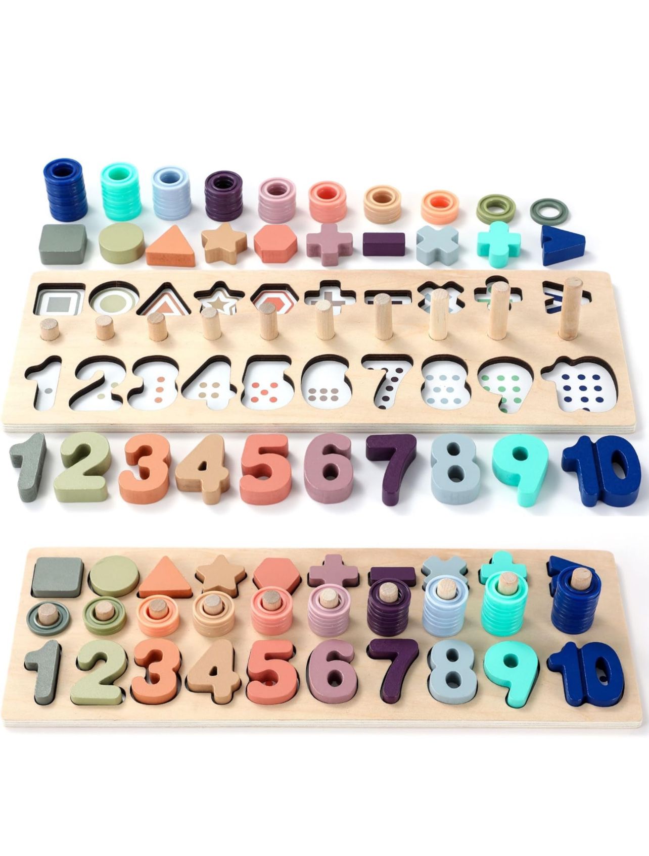 Wooden Number Puzzle for Toddler Activities - Montessori Toys for Toddlers Shape Sorting Counting Game