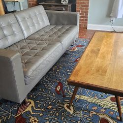 GREAT USED GREY GRAY LEATHER COUCH 80" 