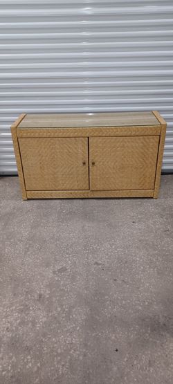 VINTAGE RATTAN CONSOLE TABLE removable glass top