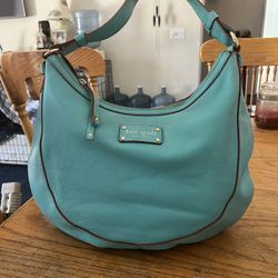 Kate Spade New York Teal Green Blue 15 1/2” Large Leather Crescent Large Hobo Purse