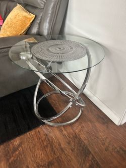 Used glass coffee table with end table
