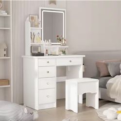 5-Drawers White Makeup Vanity Set