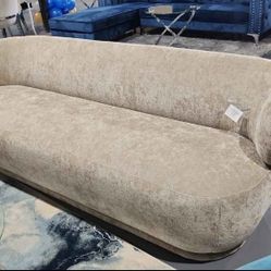 ROUND STYLE SOFA BEIGE BLUE GRAY VELVET 90x38