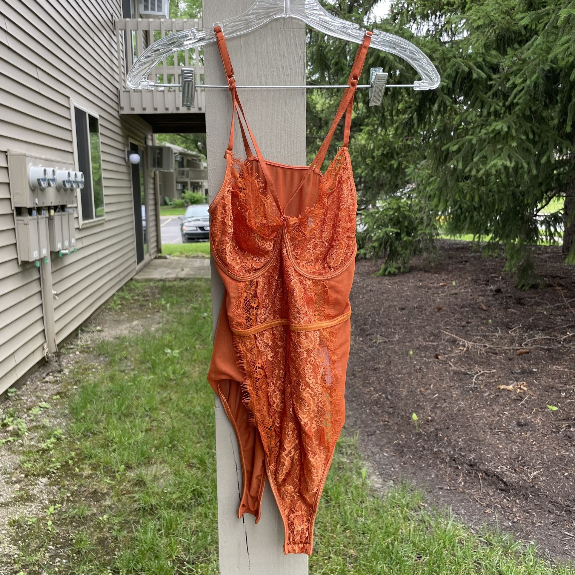 Glassons Lacy Orange Bodysuit Medium