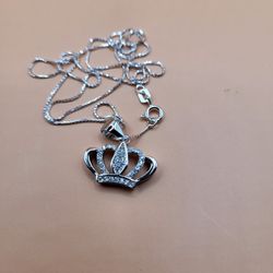 925 Silver Crown Necklace 16"