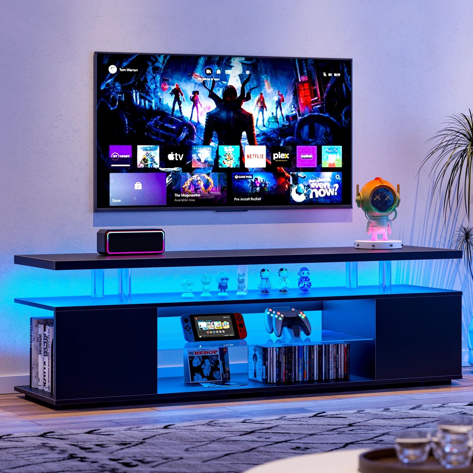 Homy Casa Lyra 70" LED TV Stand Entertainment Center Living Room Bedroom Gaming Room