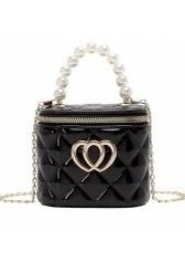 Black Small Shoulder Bag with Pearl Handle & Chain