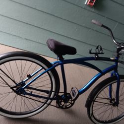 Huffy Cranbrook 26inch Beach Cruiser Bicycle Blue And Black Brand New Whitewall  Kevlar Tires And Tube Basket Lights Ans Bottle Holder !