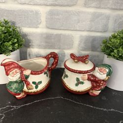 Fitz & Floyd Vintage Old World Elf Creamer & Sugar Bowl Set Earthenware Christmas - New - Simi 