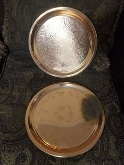 Two Round Copper Trays