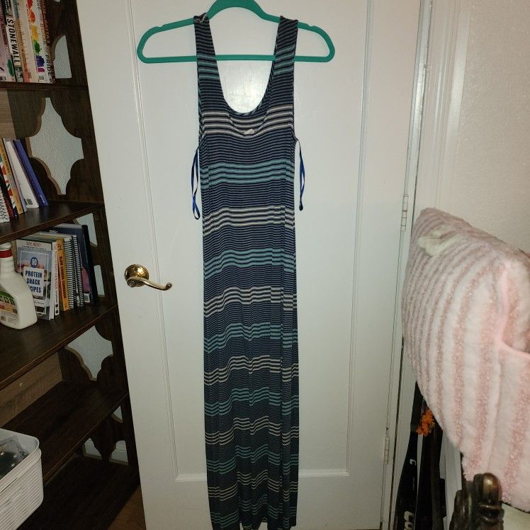 GRAY/BLACK/ BLUE STRIPED MAXI DRESS SIZE S $15 OBO