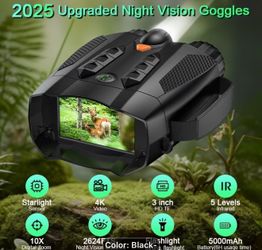 New! Outdoor Night Vision Goggles with Built-in 3W Illuminator- 200MP HD, 10X Digital Zoom, 5W IR Light, 6H Battery-Ideal for Hunting, Survival & Nigh