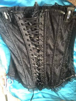 Small Black Lace Up Corset black sequins adjustable 12” back 14.5” front length