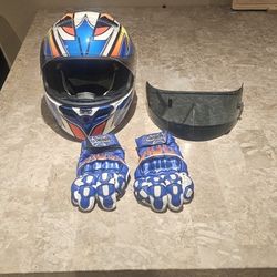 Street Bike Helmet, Gloves, Extra Visor, And Helmet Bag