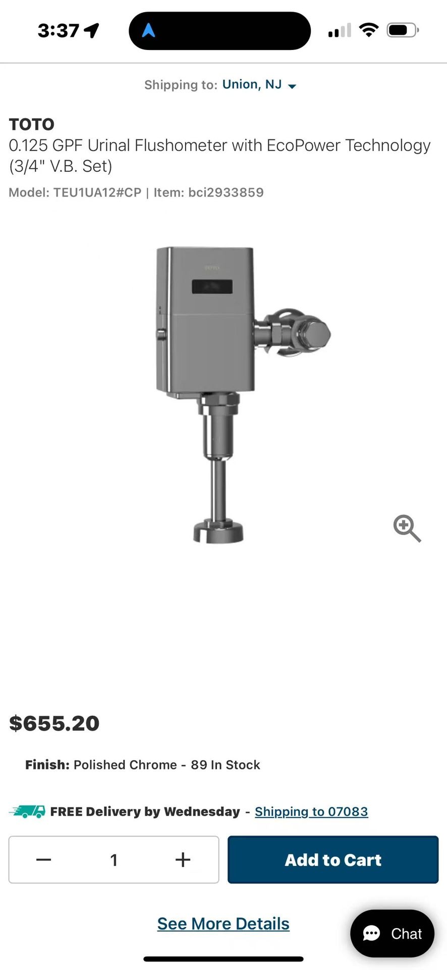 TOTO Urinal Flushometer with EcoPower Technology