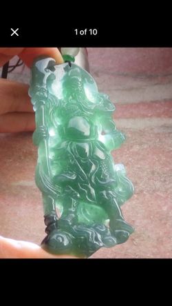 Certificate Jadeite Jade Green big Guan Gong Sword necklace Pendant