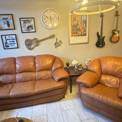 Vintage Leather Sofa And chair Set
