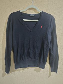 Polo Ralph Lauren Navy Sweater Vintage Women's V-Neck Pullover Pima Cotton, M