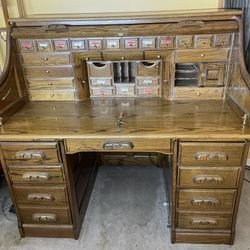Rolltop antique solid oak desk