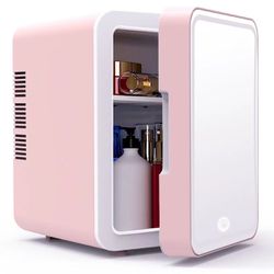 Portable Mini Beauty Refrigerator with Led Vakeup Mirror, 1 Piece 4L Multifunctional Fridge with Adjustable Lights, Cosmetics Cooler for Home Car Use,