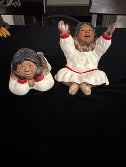 Vintage C. Alan Johnson Alaskan Inuit Ceramic Figurines - Set of 2 (1972 & 1991)