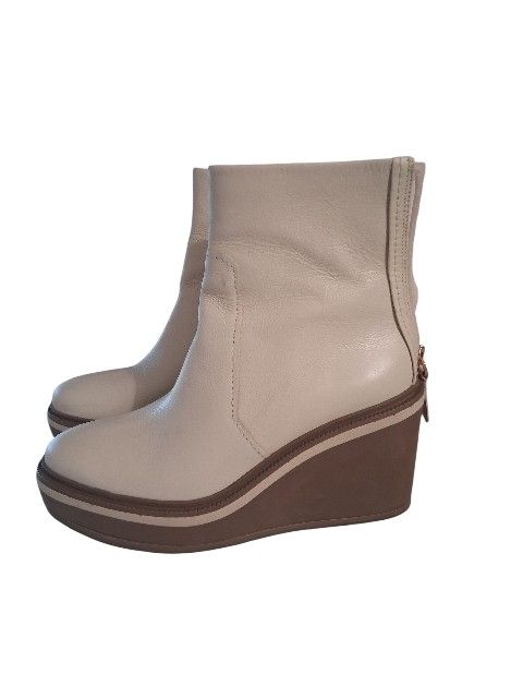 Louise Et Cie 7.5 Ivory Leather Wedge Boots