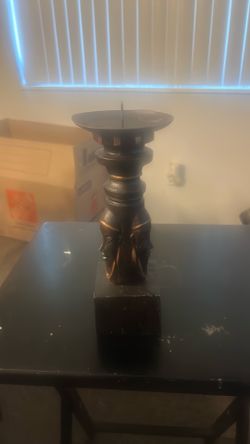 Vtg Artisan Sculpted Figural Triple Side Three Face Candle Stick Holder Stand
