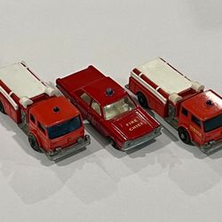 Vintage 1966 Matchbox Lesney 1-75 Fire Chief & 2 Fire Pumper Trucks Loose