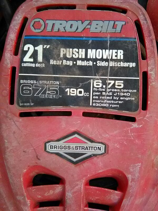 TROY-BILT 21" CUTTING DECK GAS PUSH MOWER. MODEL# 11A-436M011 SERIAL#1L177K70382