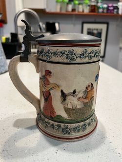Vintage German Ceramic Beer Stein with Pewter Lid (Ges. Gesch No. B23)