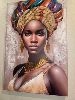 Elegant African-Inspired Woman Portrait Canvas Wall Art