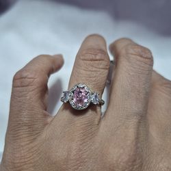 Pink stone silver ring