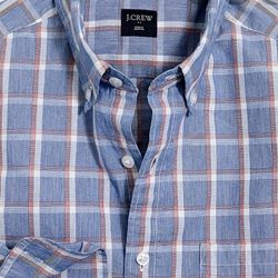 J Crew Factory XL Washed Shirt Blue Red White Button Down Casual Long Sleeve Checked Plaid