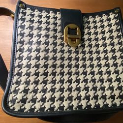 FOXLOVER Houndstooth Fabric Shoulder Bag for Women Top Handle Bucket Purse Casual Retro Portable Adjustable Straps