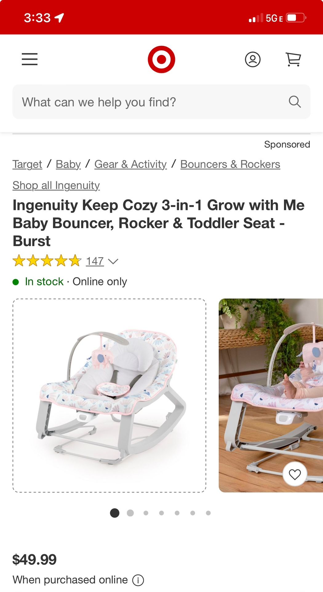 Baby bouncer rocker/toddler seat 