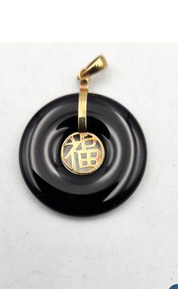 14k gold onyx good fortune pendant