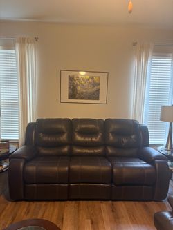 Plush Dark Brown Leather 3-Seater Reclining Sofa – Excellent Condition